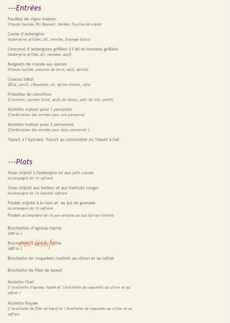 Safran Restaurant — carte page 2