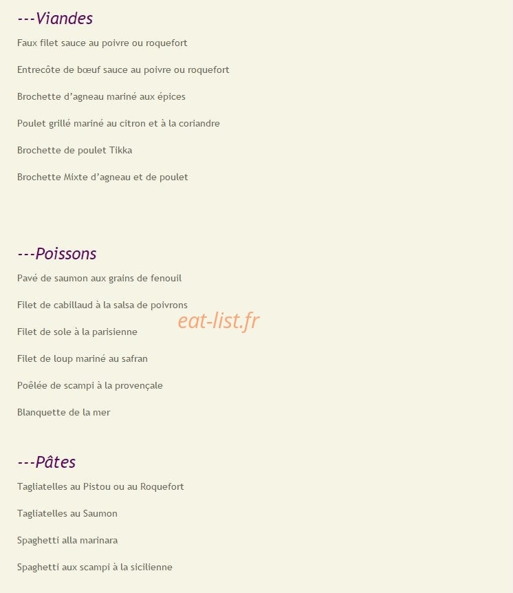 Safran Restaurant — carte page 3