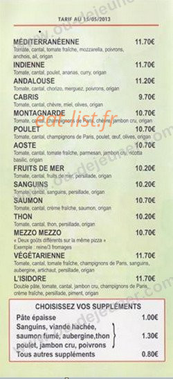 Saint Isidore Pizza — carte page 3