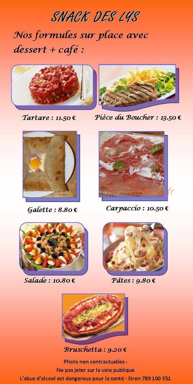 Snack des Lys — carte page 3