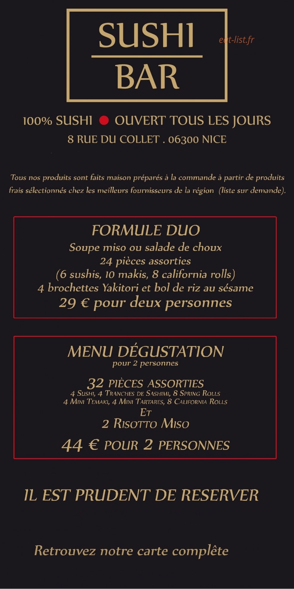 Sushi Bar — carte page 1