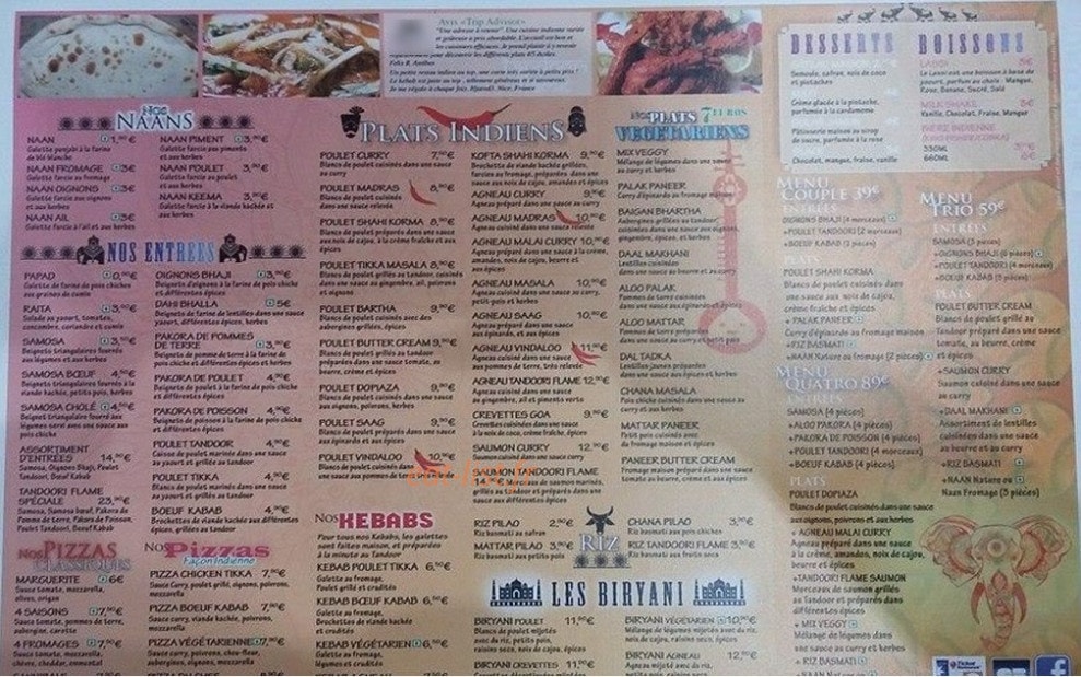 Tandoori Flame — carte page 1