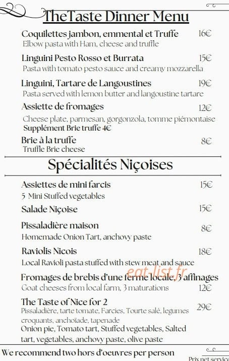 The taste — carte page 2