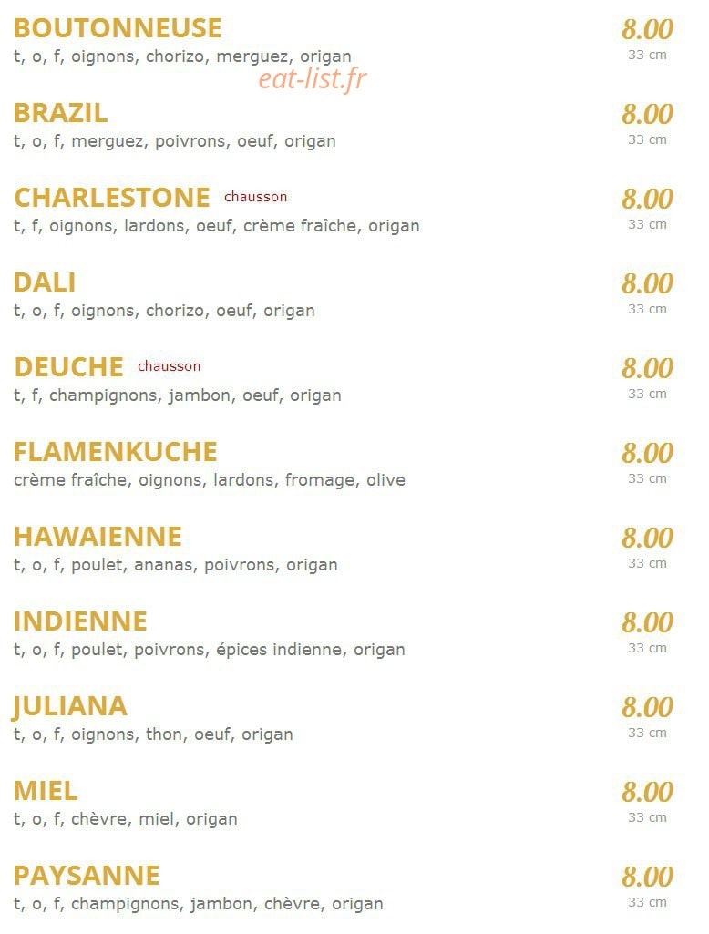 Tof Pizza — carte page 2