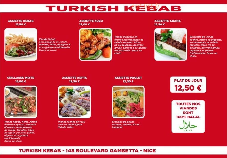 Turkish Kebab — carte page 1