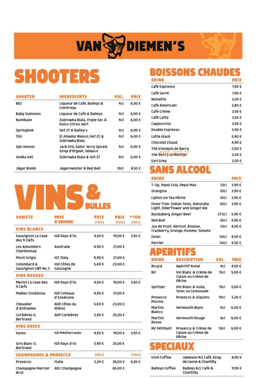 Van Diemen's — carte page 6