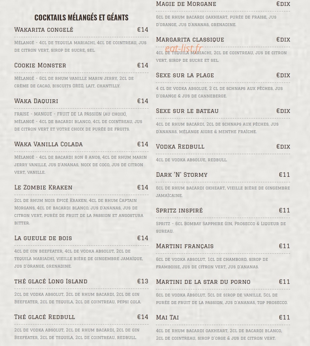 Waka Bar — carte page 4