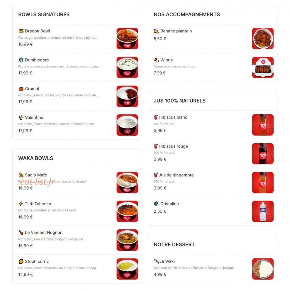 Waka Bowls — carte page 1