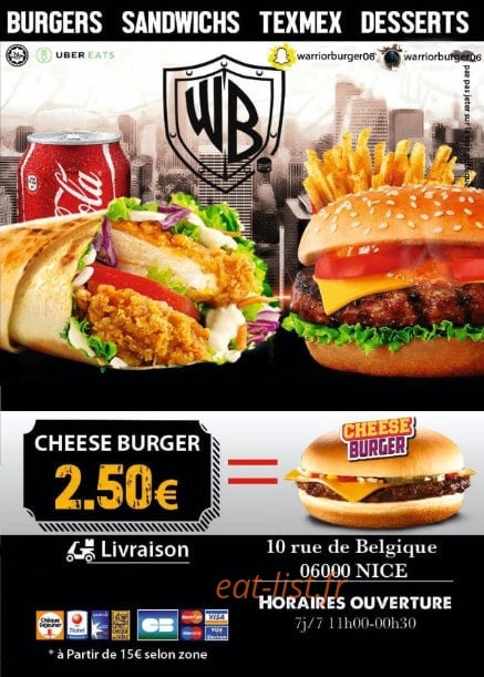 Warrior burger — carte page 1