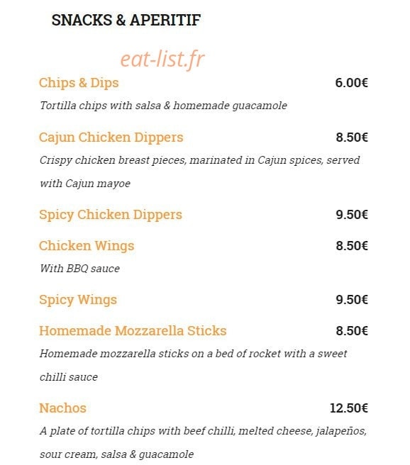 Wayne's Bar — carte page 1
