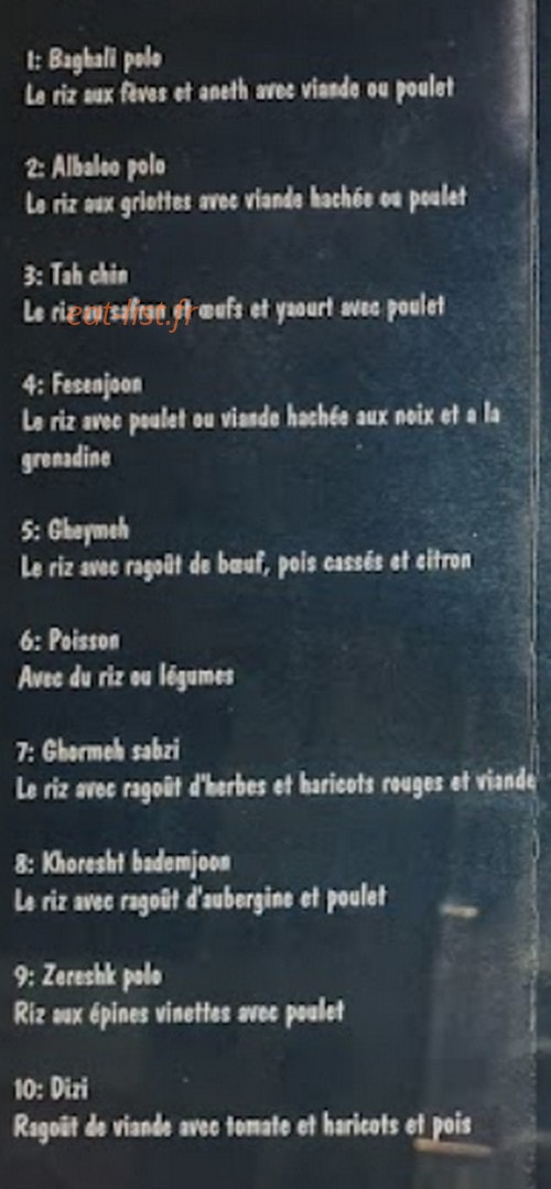 Yass Resto — carte page 1