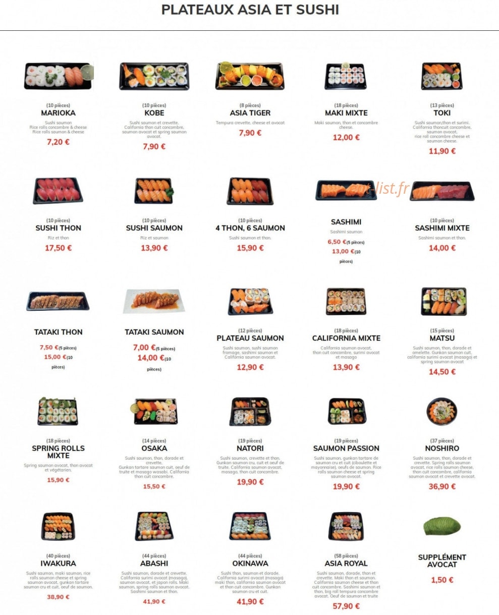 Asia Sushi — carte page 1