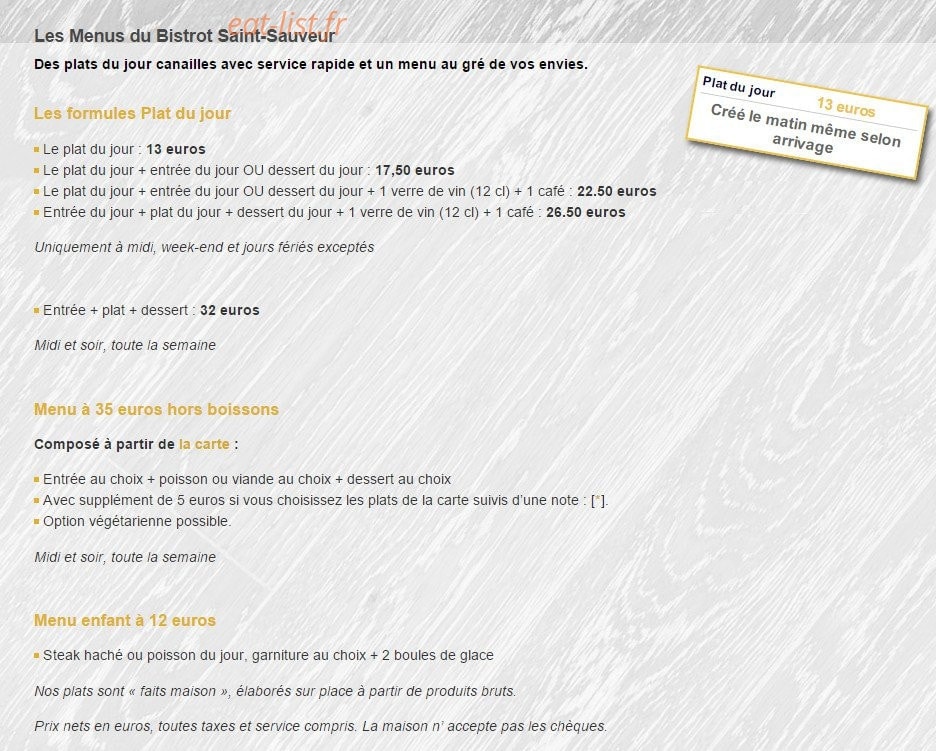 Bistrot Saint Sauveur — carte page 2