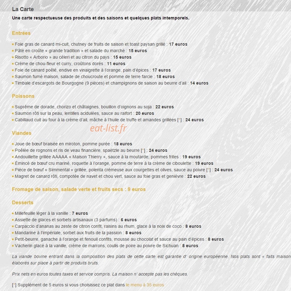 Bistrot Saint Sauveur — carte page 1