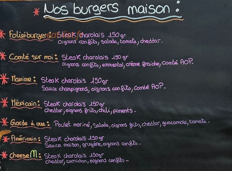 L' Atelier du Burger — carte page 2