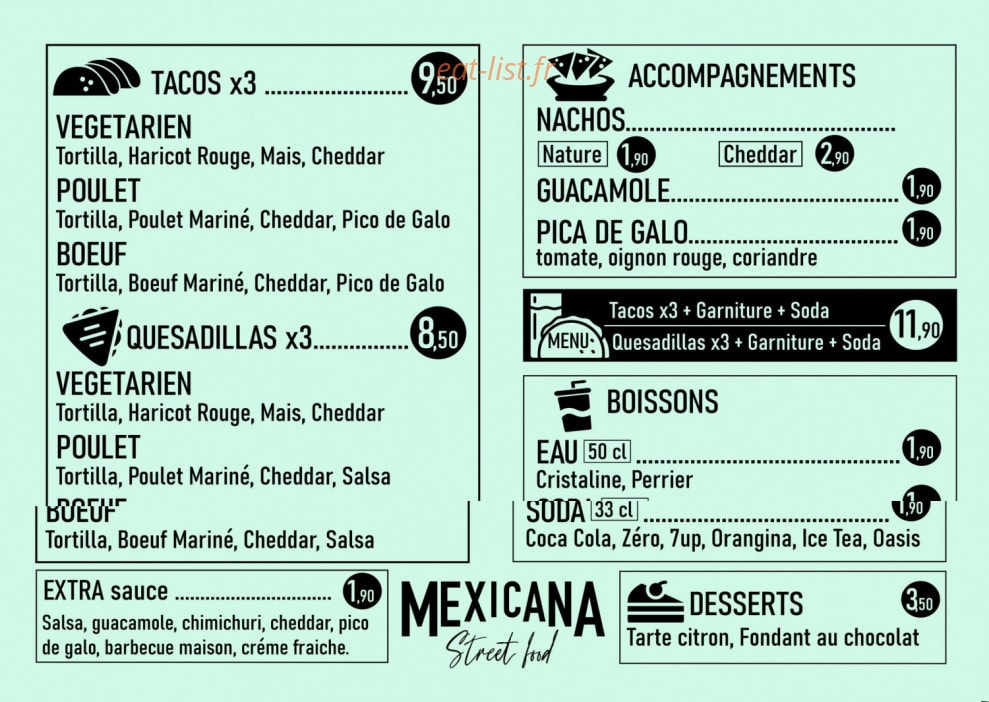 mexicana street food — carte page 1