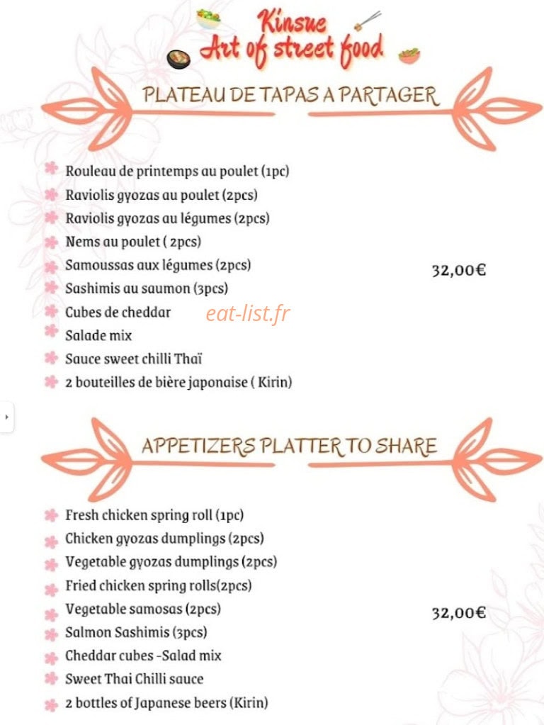 Carte et menu de Kinsue, Art of Street Food à Grasse — Les plateaux