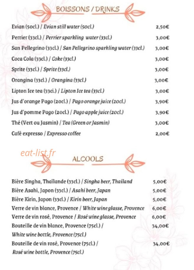 Carte et menu de Kinsue, Art of Street Food à Grasse — Les boissons , alcools
