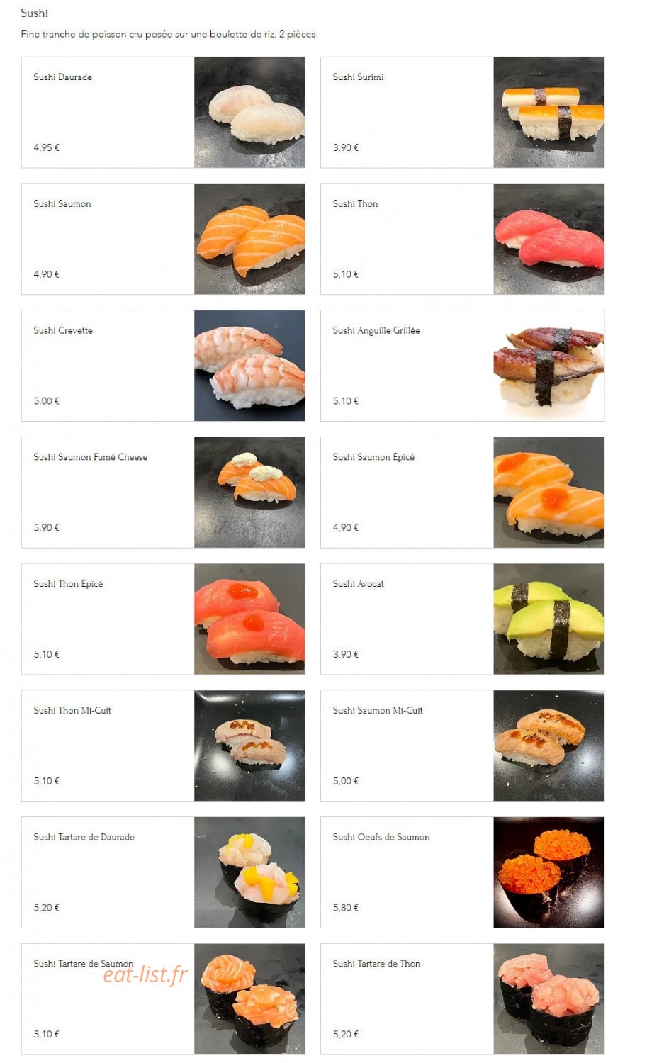 Kitami Sushi — carte page 1
