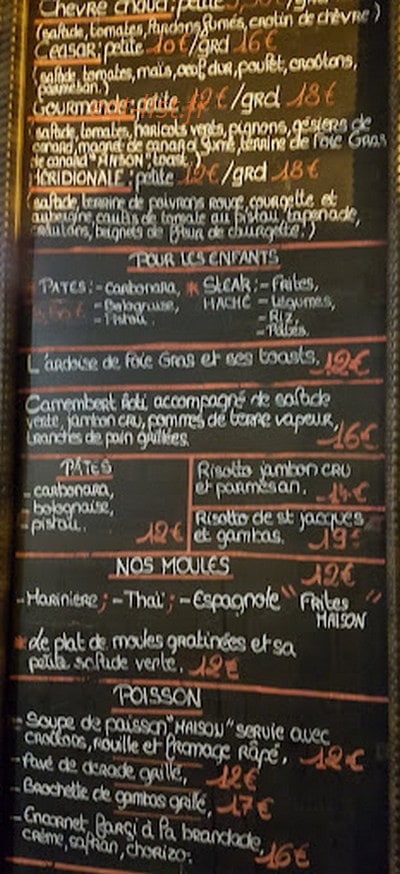 La Brasserie Des Artistes — carte page 1