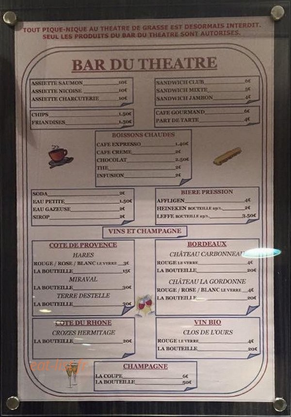 Le bar du theatre — carte page 1