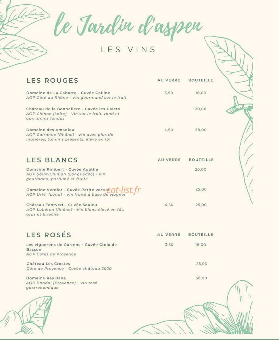 Le Jardin d'aspen — carte page 4