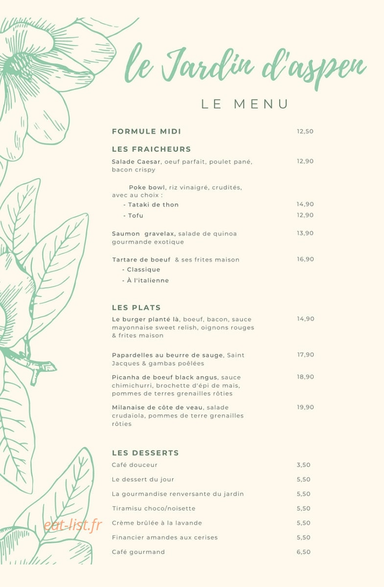 Le Jardin d'aspen — carte page 1
