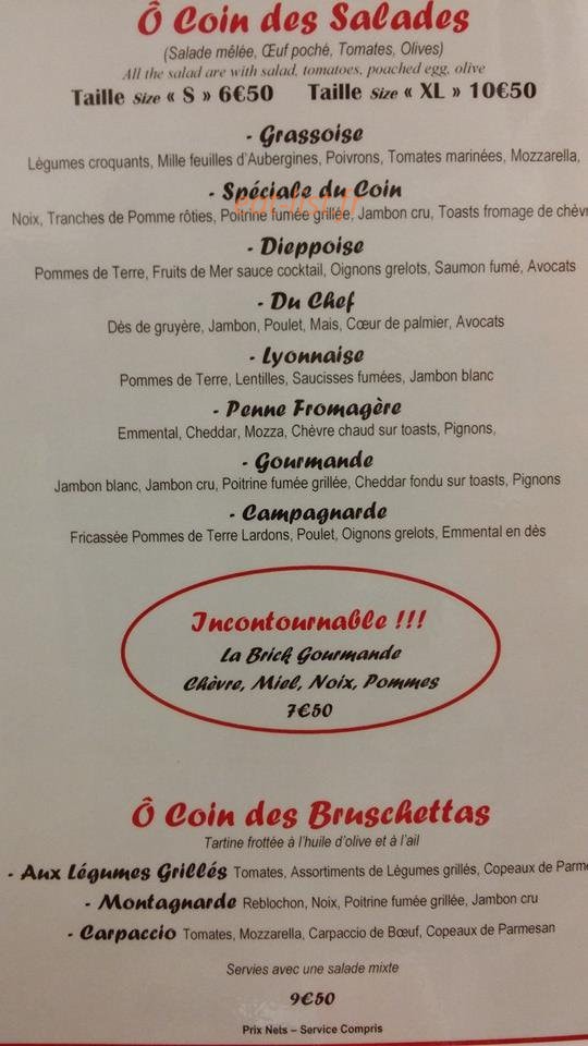 O coin gourmand — carte page 1