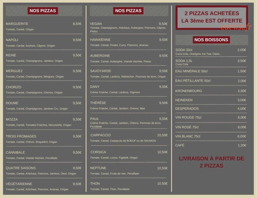 Pizza le Petit Paris — carte page 1