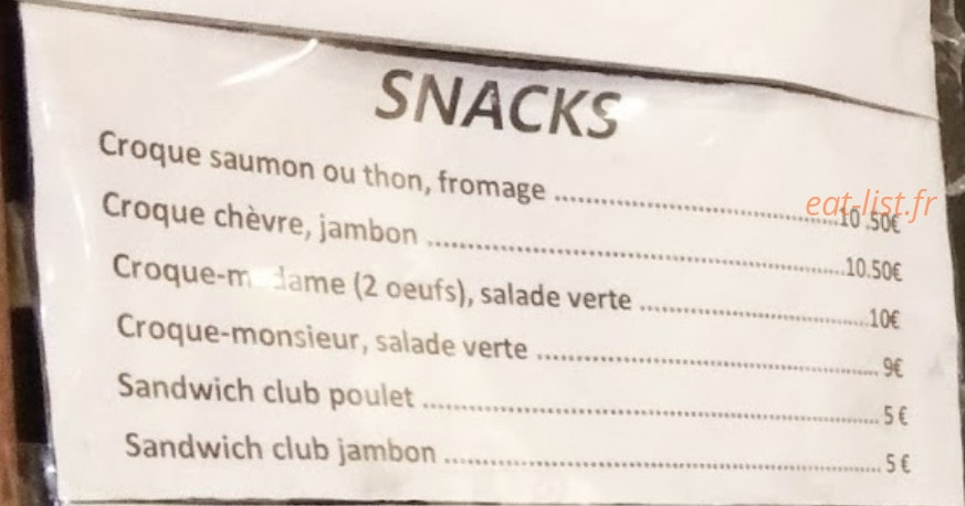 Carte et menu de Le Cafe Des Sports à Tourette sur Loup — Les snacks