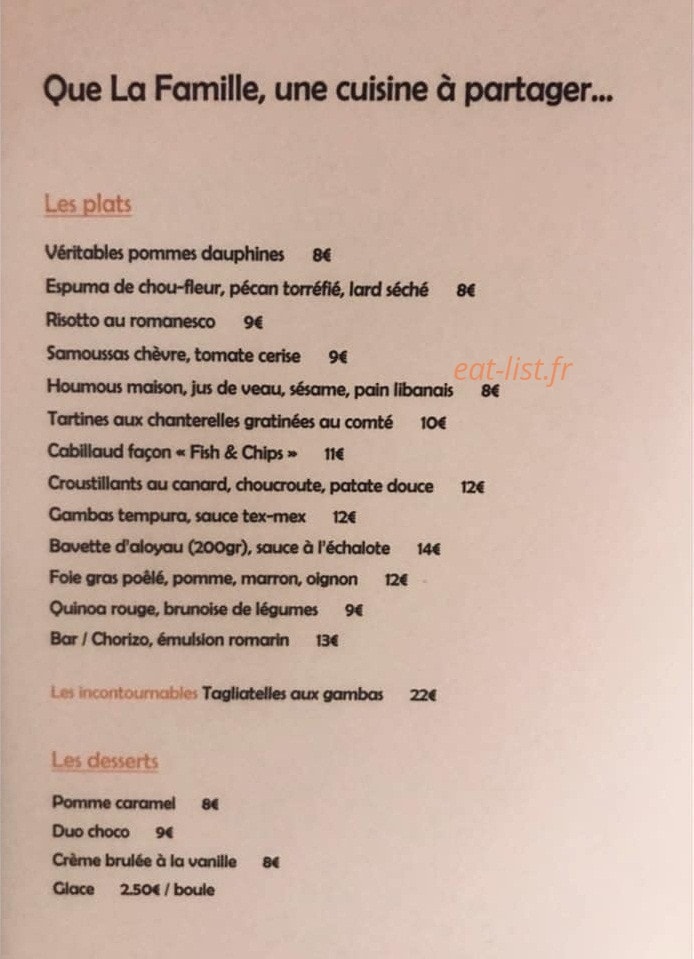 Restaurant Que La Famille — carte page 3