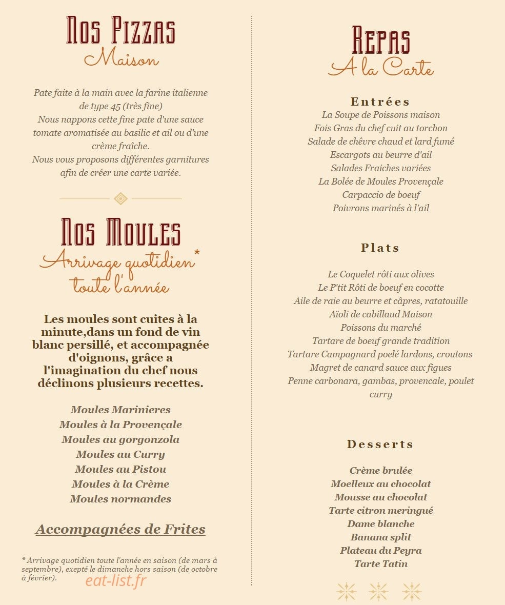 Bistro du Peyra — carte page 1