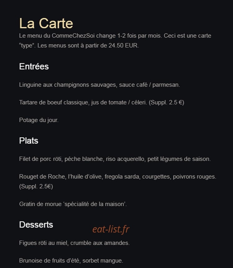 Comme Chez Soi — carte page 1