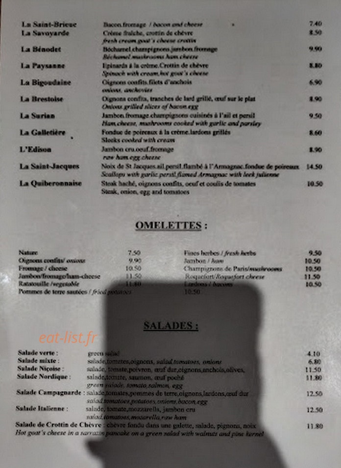 Crêperie Bretonne — carte page 1