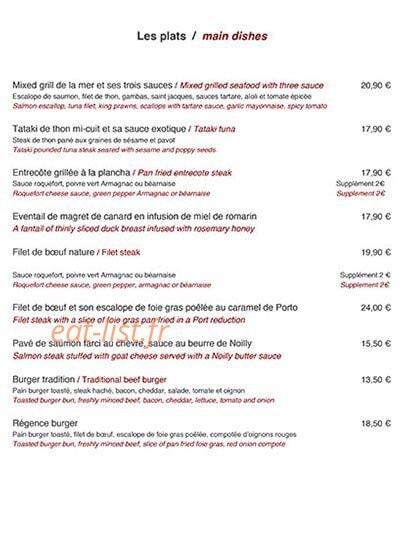 La Régence Cafe — carte page 4