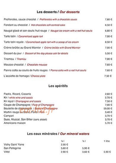 La Régence Cafe — carte page 6