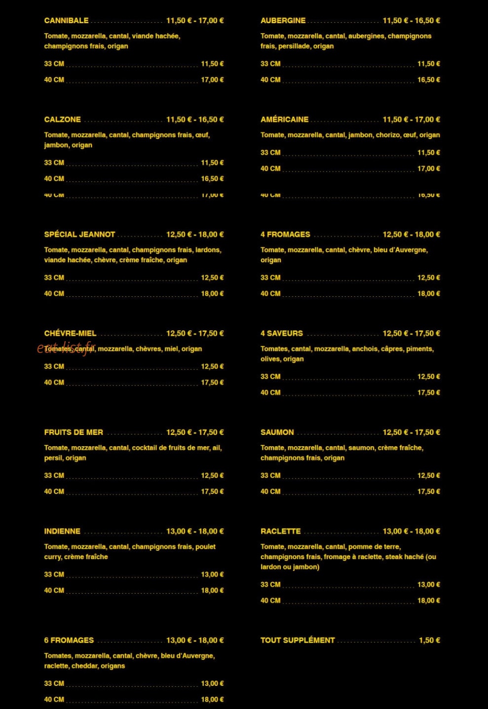 Pizza Jeannot — carte page 2
