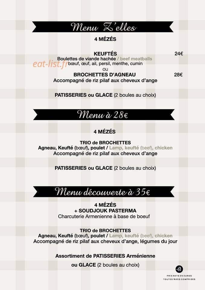 Restaurant CheZ'elles — carte page 1