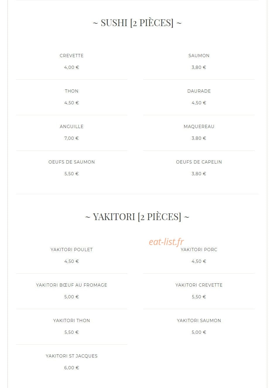 Yoyo Sushi — carte page 2