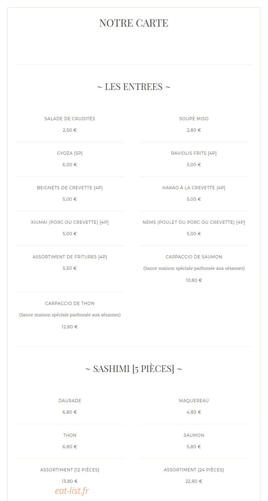 Yoyo Sushi — carte page 1