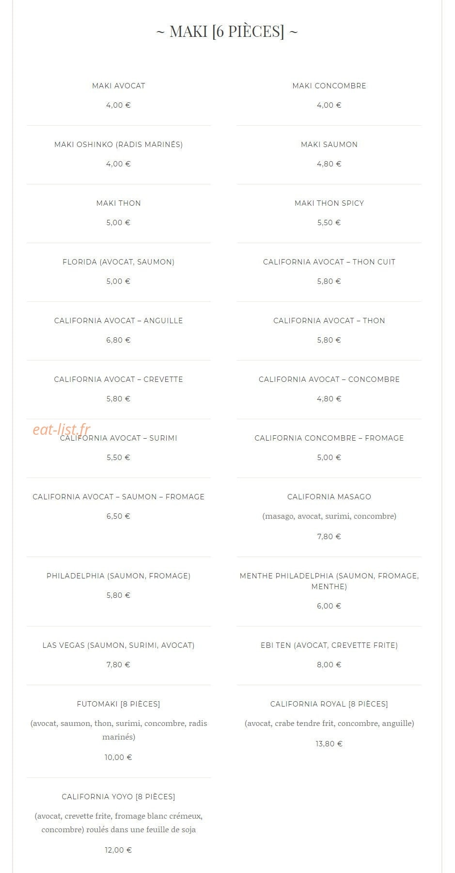 Yoyo Sushi — carte page 3