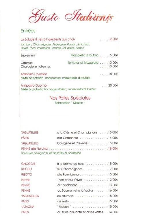 Gusto Italiano — carte page 1