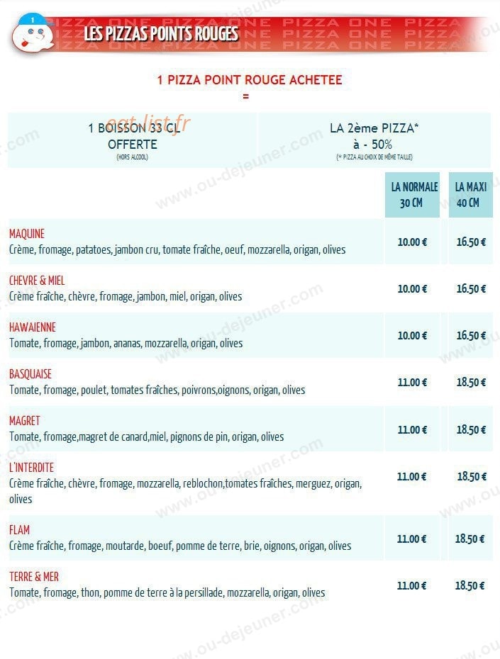 Pizza One — carte page 2