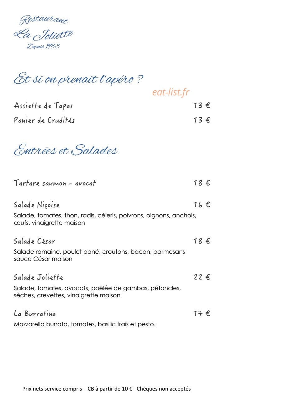 La Joliette à Cap D'antibes - menu et photos