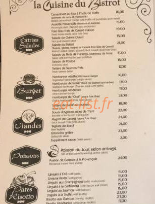 Le Bistrot — carte page 1