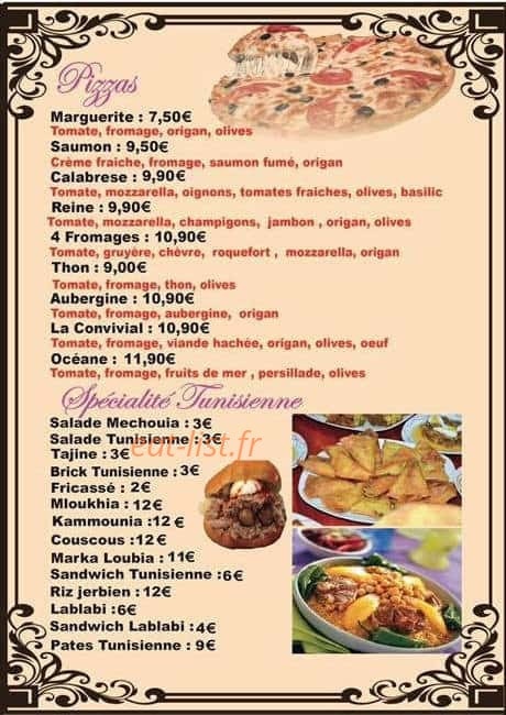 Carte et menu de Le Convivial Family à Juan les Pins — Pizzas et spécialité tunisienne
