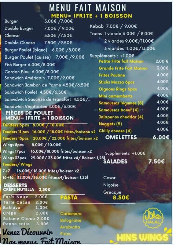 Hins Wings — carte page 2