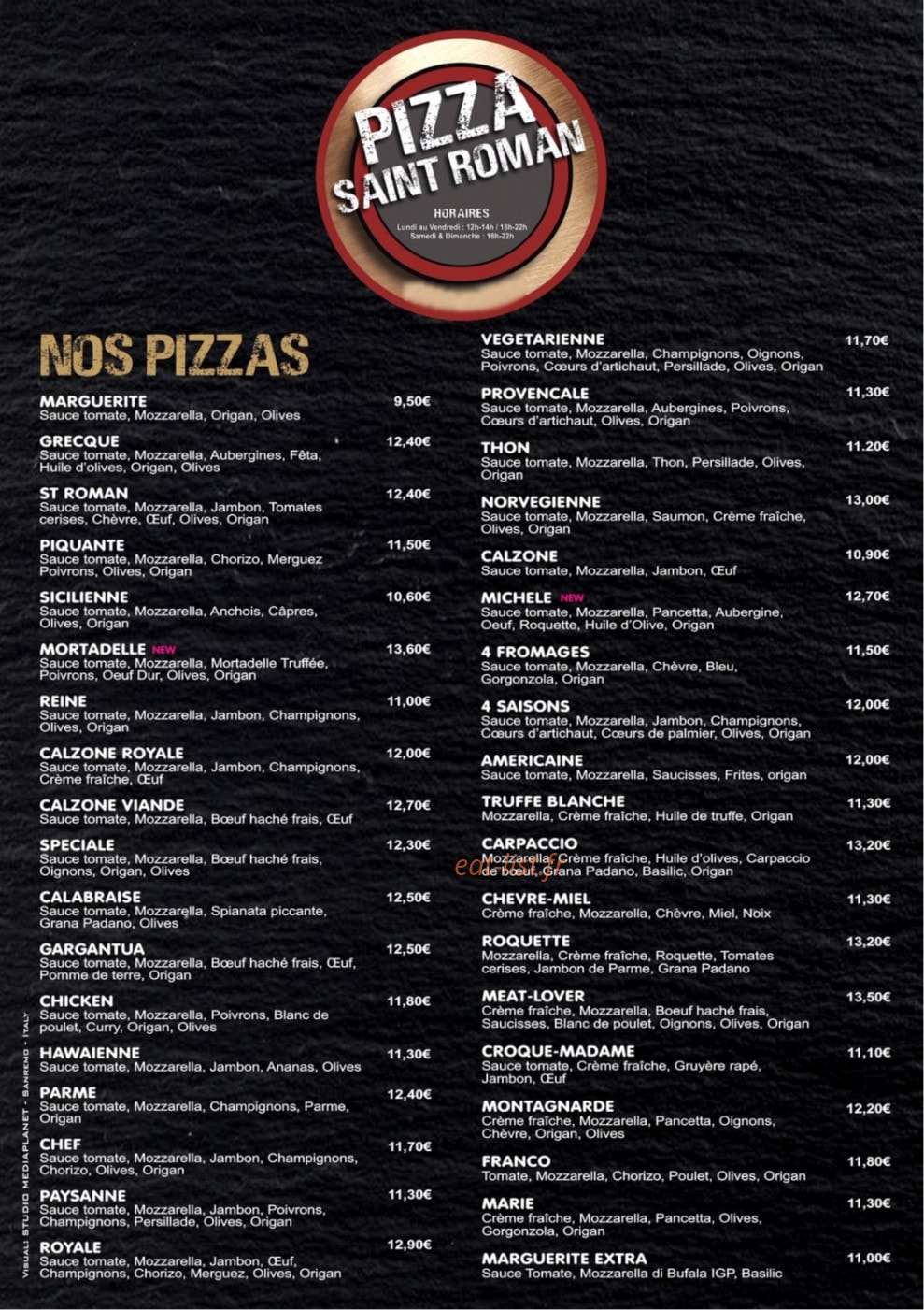 Pizza Saint Roman — carte page 1