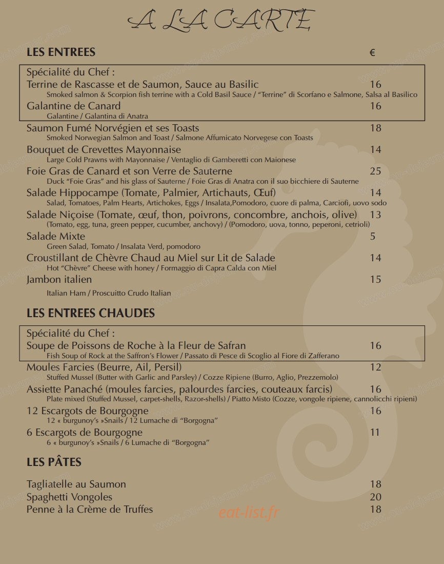 Restaurant L'Hippocampe — carte page 5