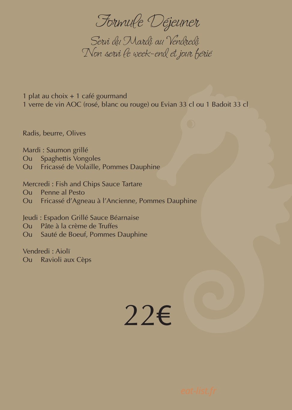 Restaurant L'Hippocampe — carte page 1